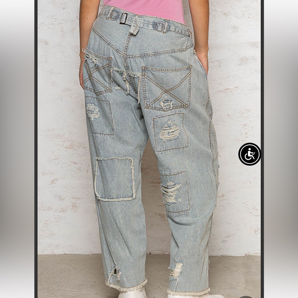 Pol FWP12 Stripe Denim High Rise, Cropped Silhouette, Loose Fit Pants 🌸🌸 - Picture 2 of 2